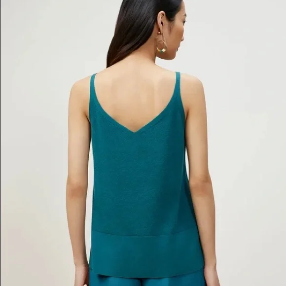 💕FINAL DROP LAST CHANCE💕 Lafayette 148 New York V-NECK TANK Deep Lagoon Large - Picture 6 of 8